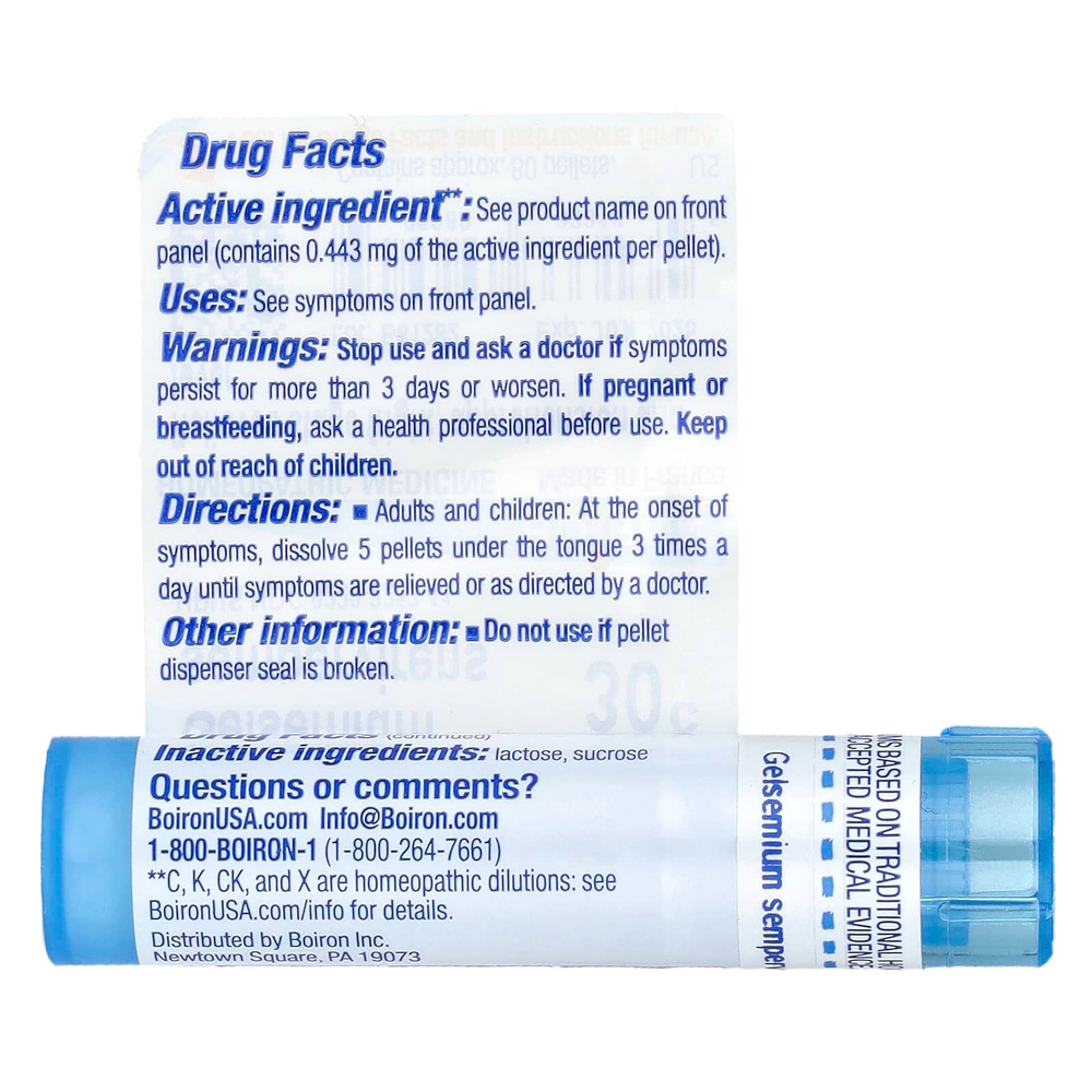 Boiron, Gelsemium Sempervirens, 30C, средство от стресса, примерно 80 гранул