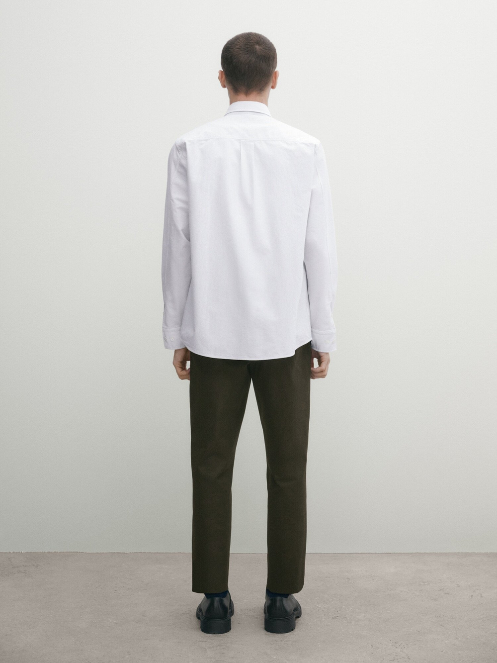 Massimo Dutti Хлопковая рубашка классического кроя в полоску, голубовато-серый