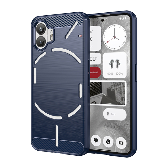 Мягкий чехол синего цвета в стиле карбон на смартфон Nothing Phone (2), серия Carbon от Caseport