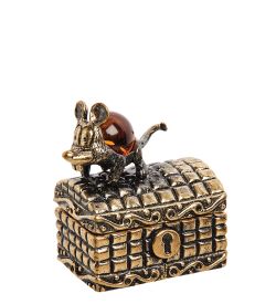 Народные промыслы AM-1347 Фигурка «Сундучок Ушастика» (латунь, янтарь)
