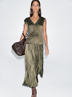 Massimo Dutti Плиссированная юбка миди, оливковый