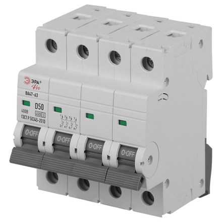 Автоматический выключатель ЭРА PRO VA63-4P50D4.5 ВА47-63 4P 50А кривая D 4,5кА