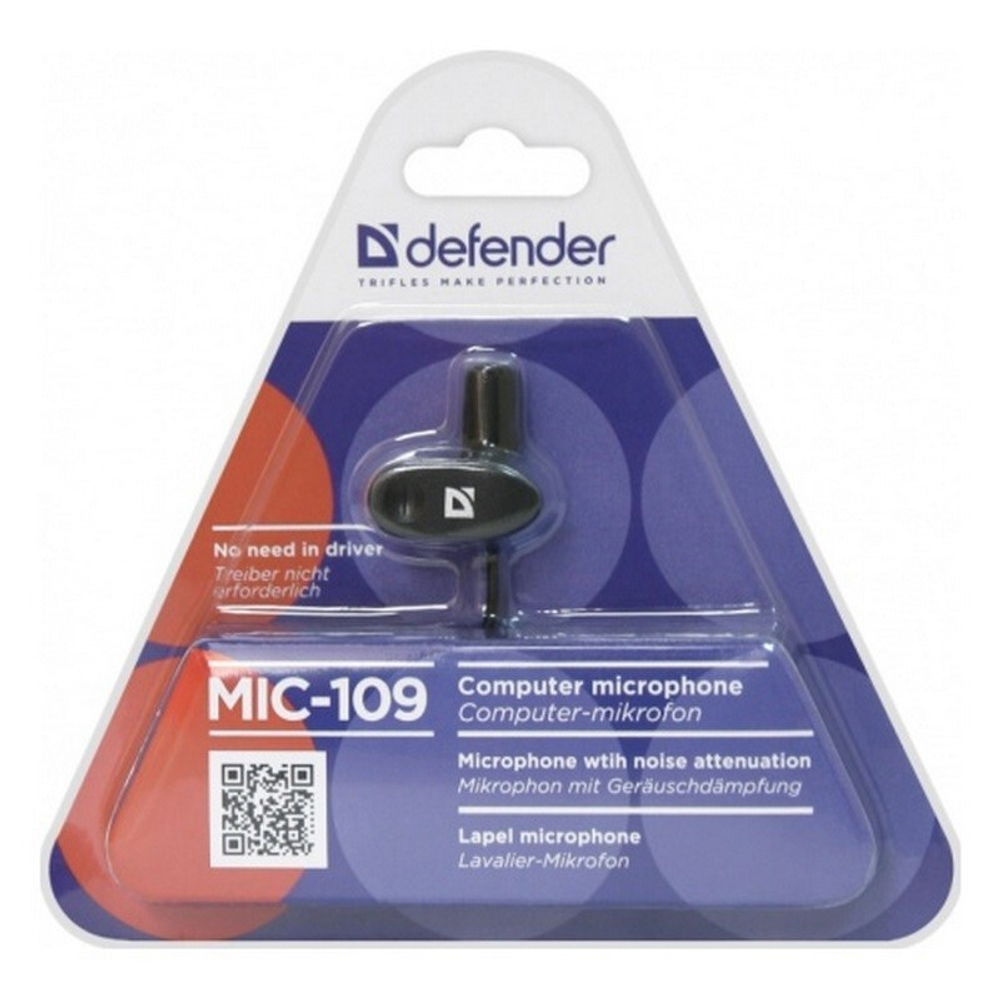 Микрофон компьютерный Defender MIC-109,на прищепке,кабель 1.8м (черный)