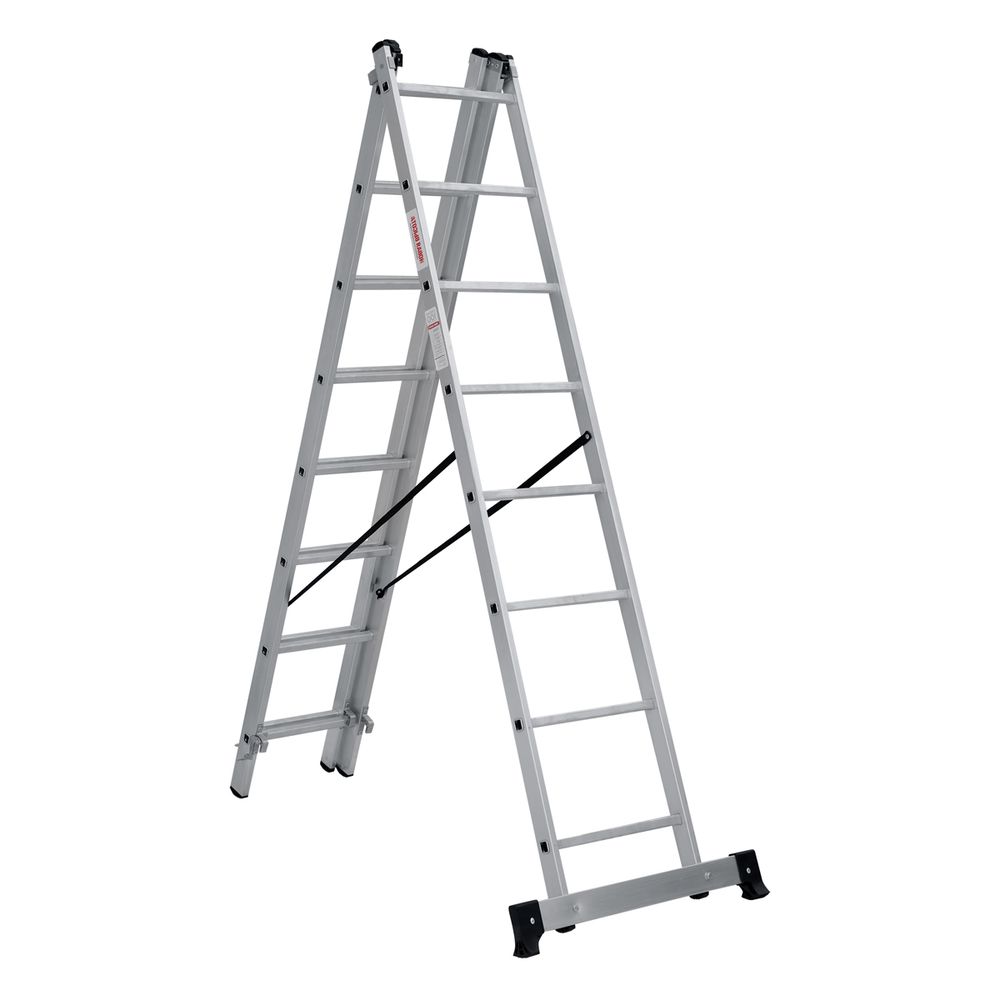 Лестница-стремянка 3 x 8 ступеней, трехсекционная Новая высота NV 1230, алюминиевая, 2,14 - 4,74 м, 46493---