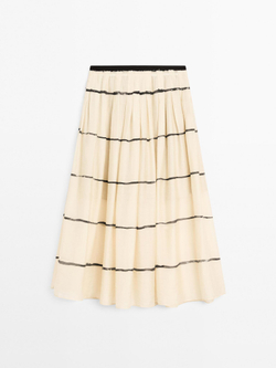 Massimo Dutti Юбка миди из струящейся ткани в полоску, кремовый