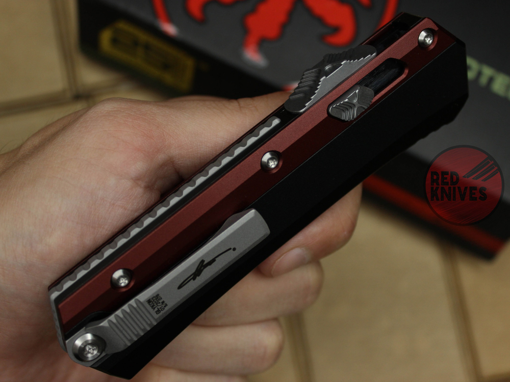 Нож Microtech 184-10 GLYKON Tanto T/E - красные вставки, клинок сатин танто