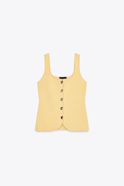 ZARA ОДНОТОННЫЙ ТРИКОТАЖНЫЙ ТОП-КОРСЕТ, ЖЕЛТЫЙ
