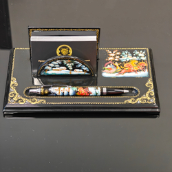 Набор письменный настольный с ручной росписью Палех "Тройка"