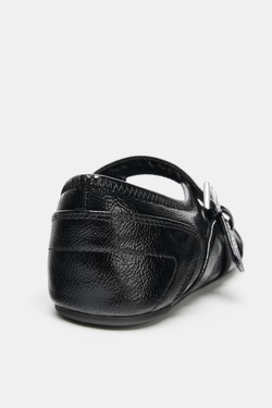 ZARA БАЛЕТКИ ИЗ ЛАКИРОВАННОЙ ИСКУССТВЕННОЙ КОЖИ С ПРЯЖКАМИ, ЧЕРНЫЙ