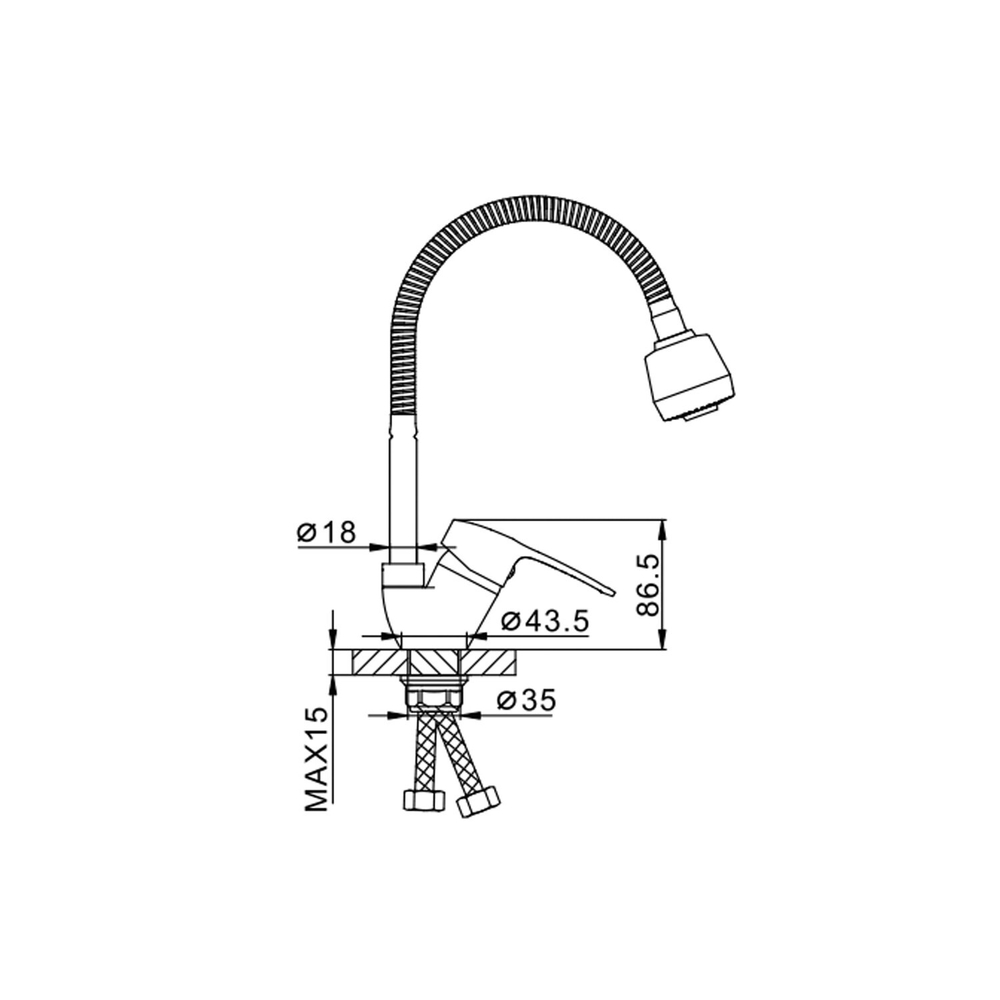 Смеситель для кухни 40к F43701-B FRAP бок.ручка (гибкий излив, п/гайку, хром, силумин)