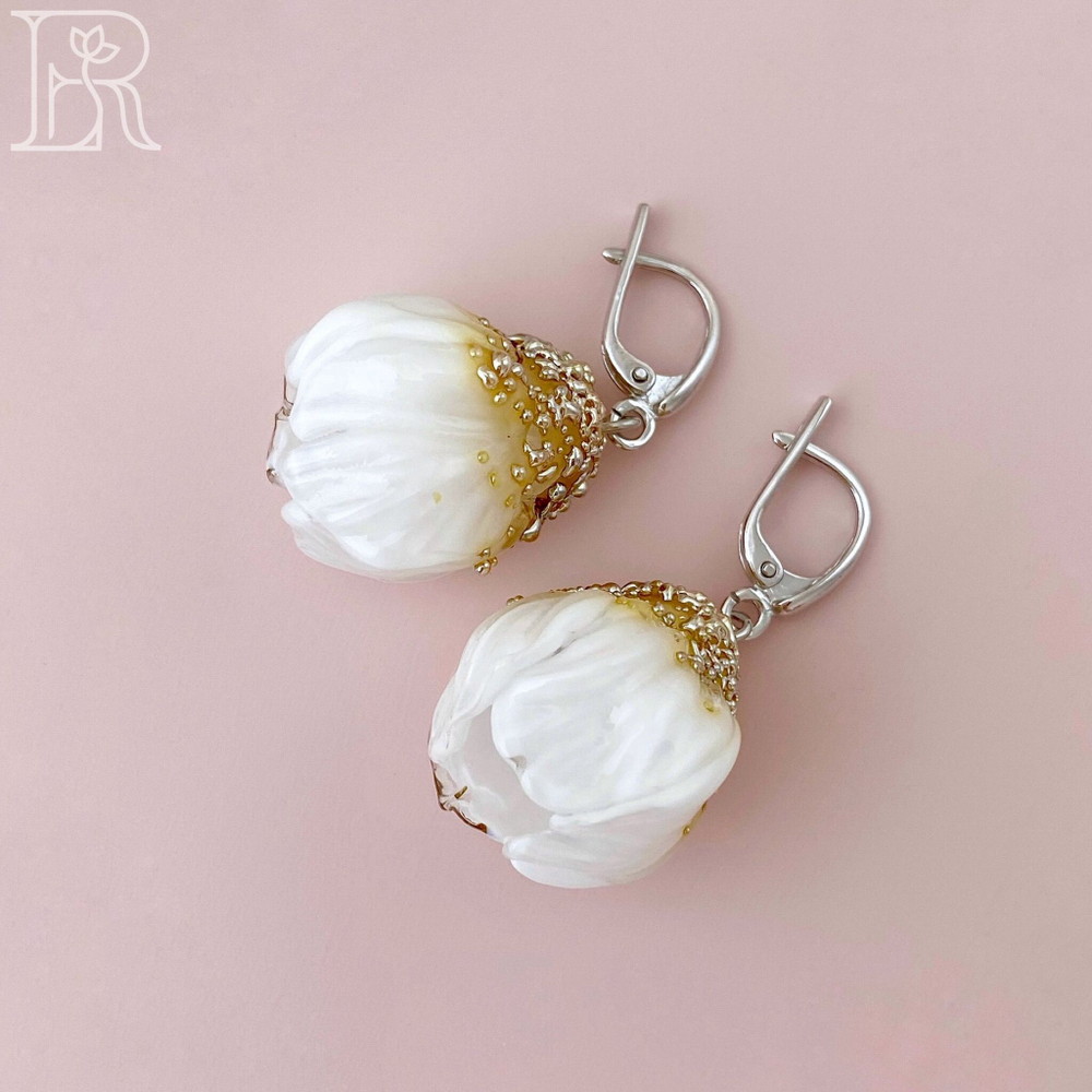 LEFIREL' Серьги серебряные женские "Эльми" с цветами из муранского стекла / ювелирные украшения из родированного серебра 925