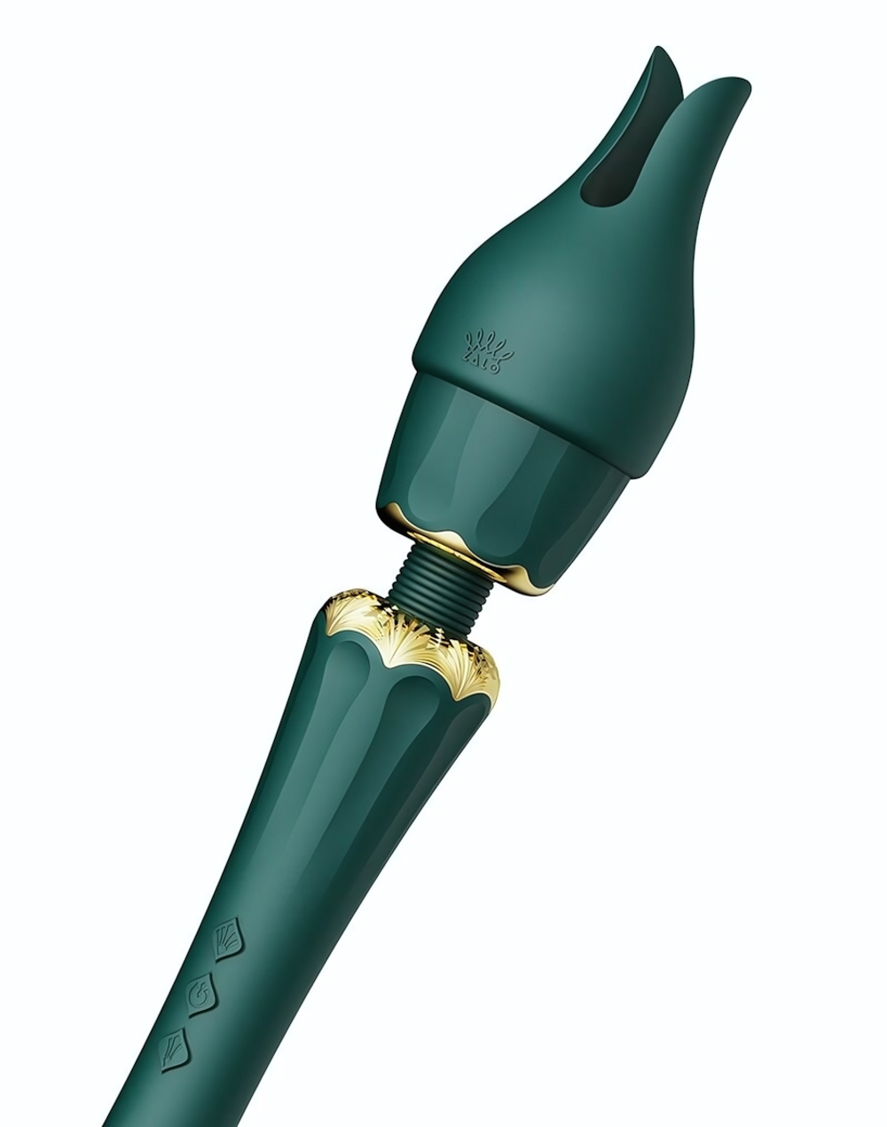 Изумрудный wand-вибратор Kyro с 2 насадками (Цвет: изумрудный)