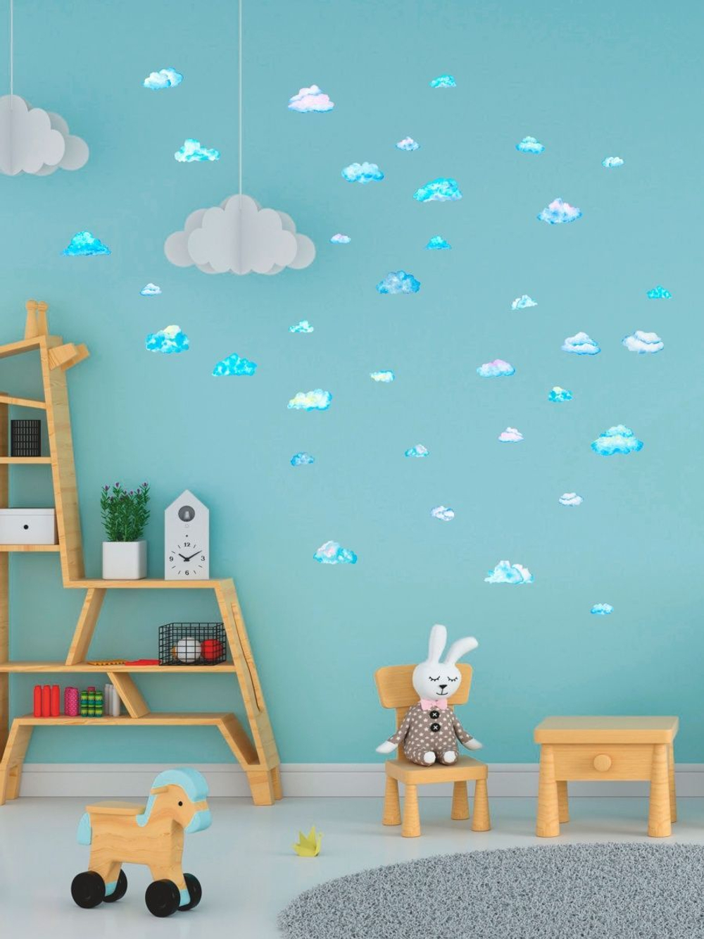 Интерьерные детские наклейки в комнату, акварельные облака
