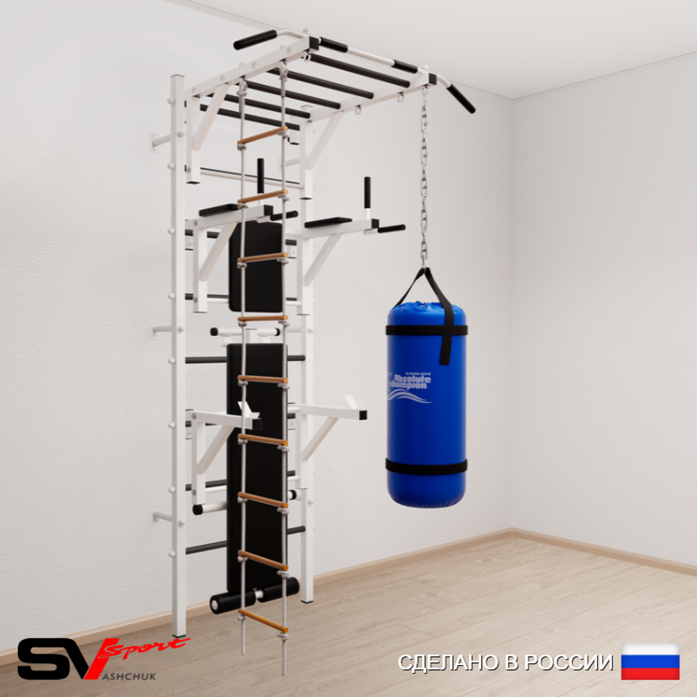 Шведская стенка Sv Sport усиленная 6621 (Турник рукоход/Брусья/Стойка/Скамья/Лестница/Цепь/Мешок 15кг)