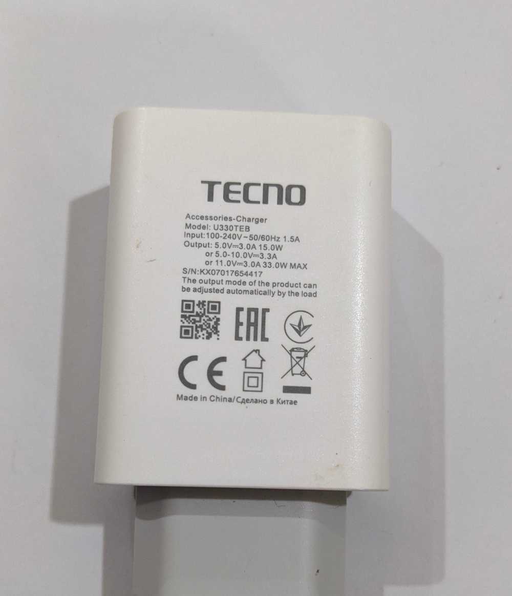 Блок питания (зарядное устройство) (Tecno) (U330TEA) (33W) (ORIG-SP)