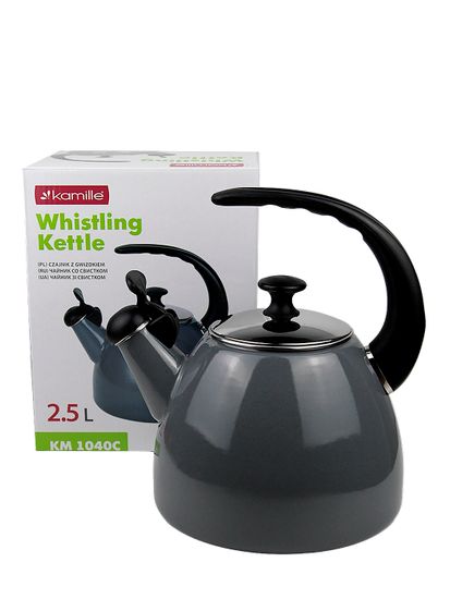 Чайник 2,5 л. эмалированный со свистком Kamille KM 1040C с черной бакелитовой ручкой