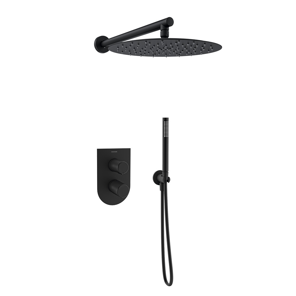 Встраиваемый смеситель для душа с тропическим и ручным душем TZAR K3415022NM черный