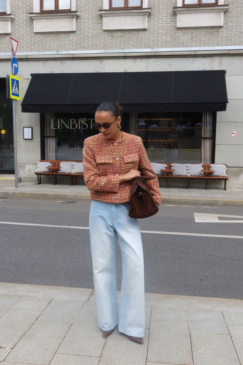 Жакет из твида укороченный разноцветный