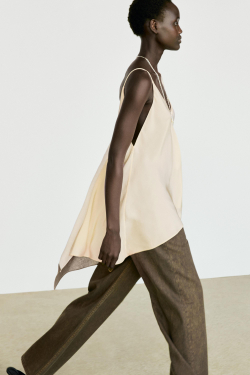 Massimo Dutti Асимметричный струящийся топ на тонких бретелях, натуральный/кремовый
