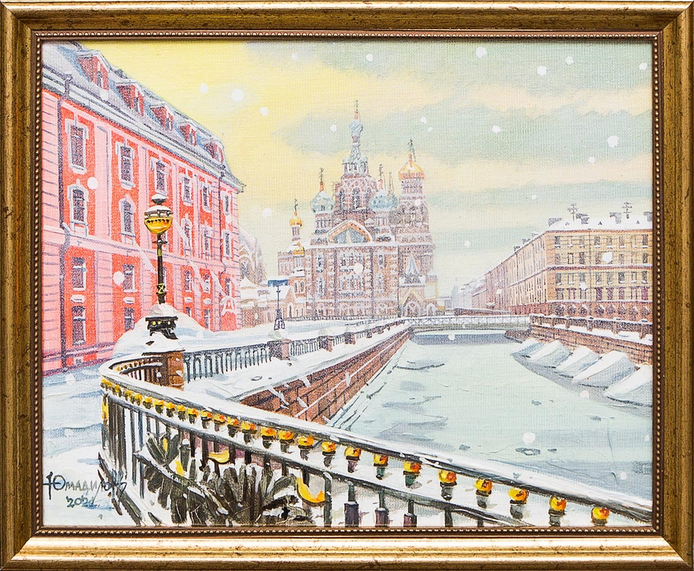 Картина маслом "Зима. Вид на Храм Воскресенья Христова" Юмадилов