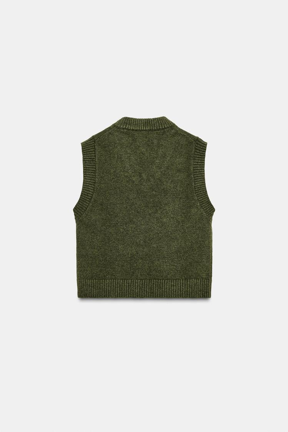 ZARA МЯГКИЙ ТРИКОТАЖНЫЙ ТОП-ЖИЛЕТ, ЗЕЛЕНЫЙ МЕЛАНЖ