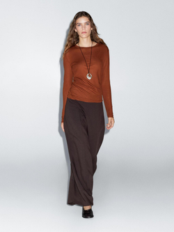 Massimo Dutti Легкая футболка классического кроя с длинными рукавами, оранжевый