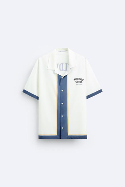 ZARA КОМБИНИРОВАННАЯ РУБАШКА С АТЛАСНЫМИ ДЕТАЛЯМИ, СИНИЙ