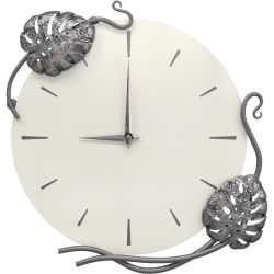 Часы настенные Monstera Deliciosa (Монстера) Колор Белый опал Сильвер
