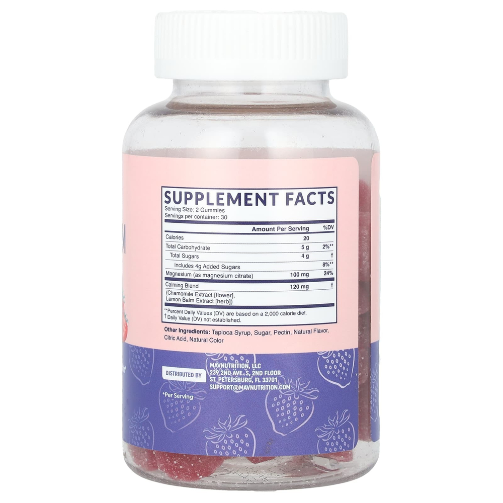 MAV Nutrition, успокаивающие жевательные таблетки с магнием для детей, со вкусом клубники, 60 жевательных таблеток