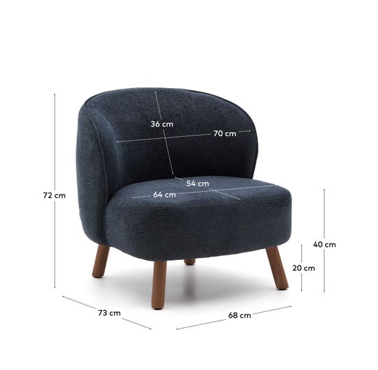 Кресло Ulit из сине-серой синели с ножками из ясеня с отделкой под орех