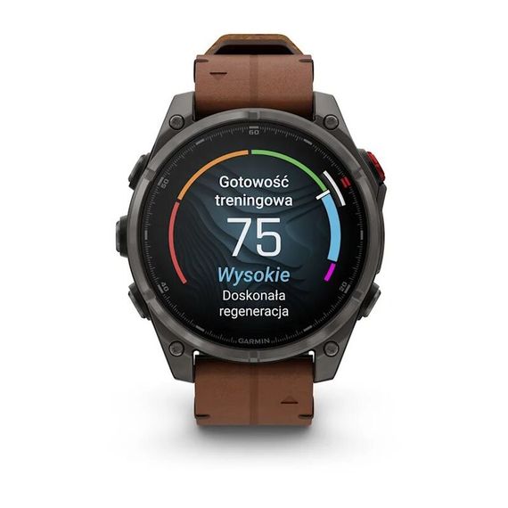 Умные часы GARMIN FENIX 8 PRO 47mm Amoled Sapphire Lens Titanium With Chestnut Leather Band Plus Pabble gray silicone