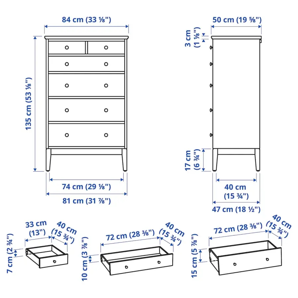 Комод с 6 ящиками - IKEA IDANAS/IDANÄS, 50x84х135 см, черный ИДАНЭС ИКЕА