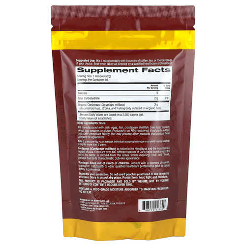 California Gold Nutrition, Fungiology®, порошок из сертифицированного органического кордицепса военного, 120 г (4,2 унции)