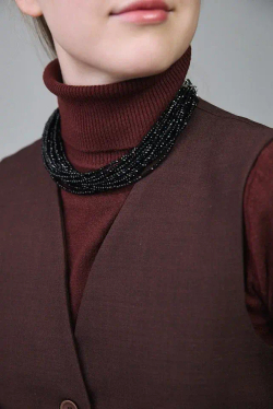 Колье "Венеция" венецианское стекло в черном оттенке, застежка из натур.кожи