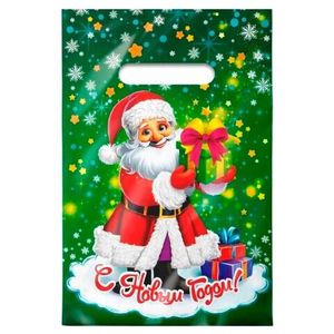 Пакет новогодний прорубная ручка Россия 20*30 см 30 мкм ПВД Милый дедушка  10 шт/уп 2 000 шт/кор