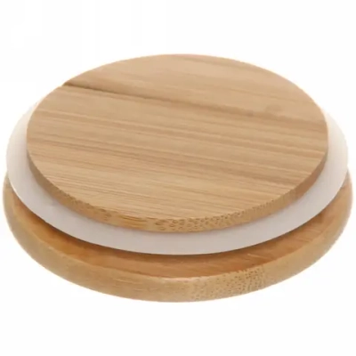 Банка для продуктов стеклянная 450мл «Хай-Тек» с бамбуковой крышкой 8,5*10см