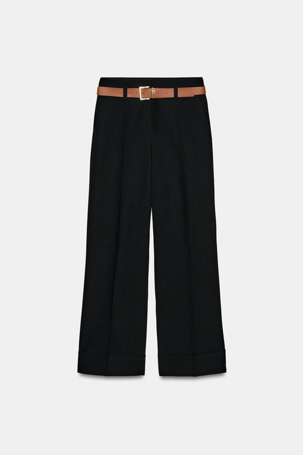 ZARA БРЮКИ С ОТВОРОТАМИ И РЕМНЕМ, ЧЕРНЫЙ