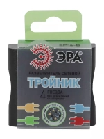 Тройник SP-4-B ЭРА розетка электрический / Разветвитель без заземления, 4 розетки, 16А, черный
