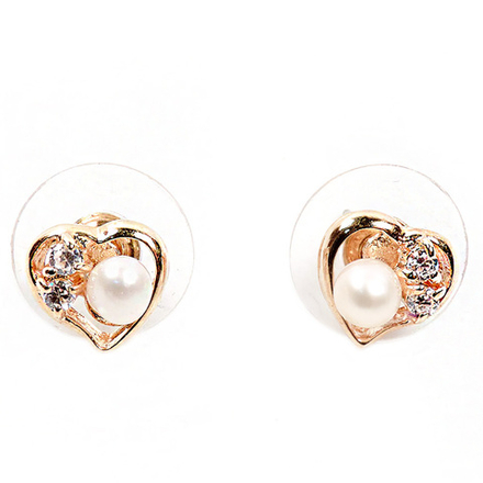 Пусеты "Сердечко" жемчуг, фианит