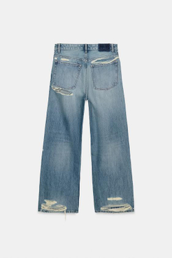 ZARA ДЖИНСЫ TRF BOYFRIEND СО СРЕДНЕЙ ПОСАДКОЙ И РАЗРЕЗАМИ, СИНИЙ