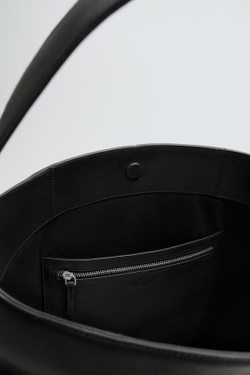 ZARA КОЖАНАЯ СУМКА-ШОПЕР, ЧЕРНЫЙ