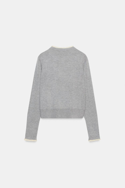 ZARА КАРДИГАН С КОМБИНИРОВАННОЙ КРУЖЕВНОЙ ОТДЕЛКОЙ, ЖЕМЧУЖНО-СЕРЫЙ