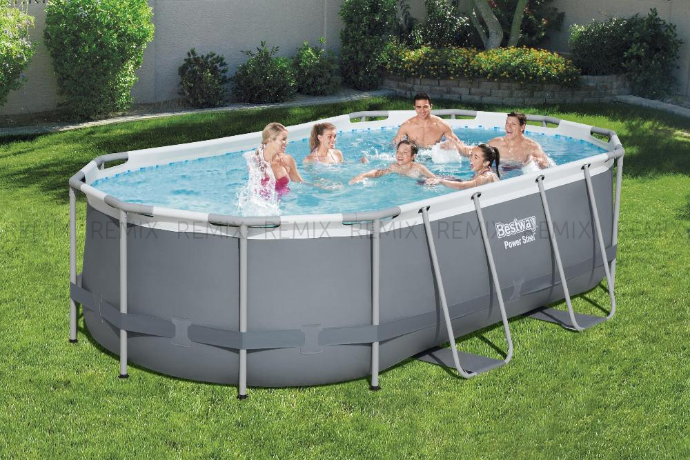 Бассейн Bestway №56620 Power Steel 427*250*100 см, 7250 л, фил.-насос 2006л/ч, лестница, попл.-дозатор