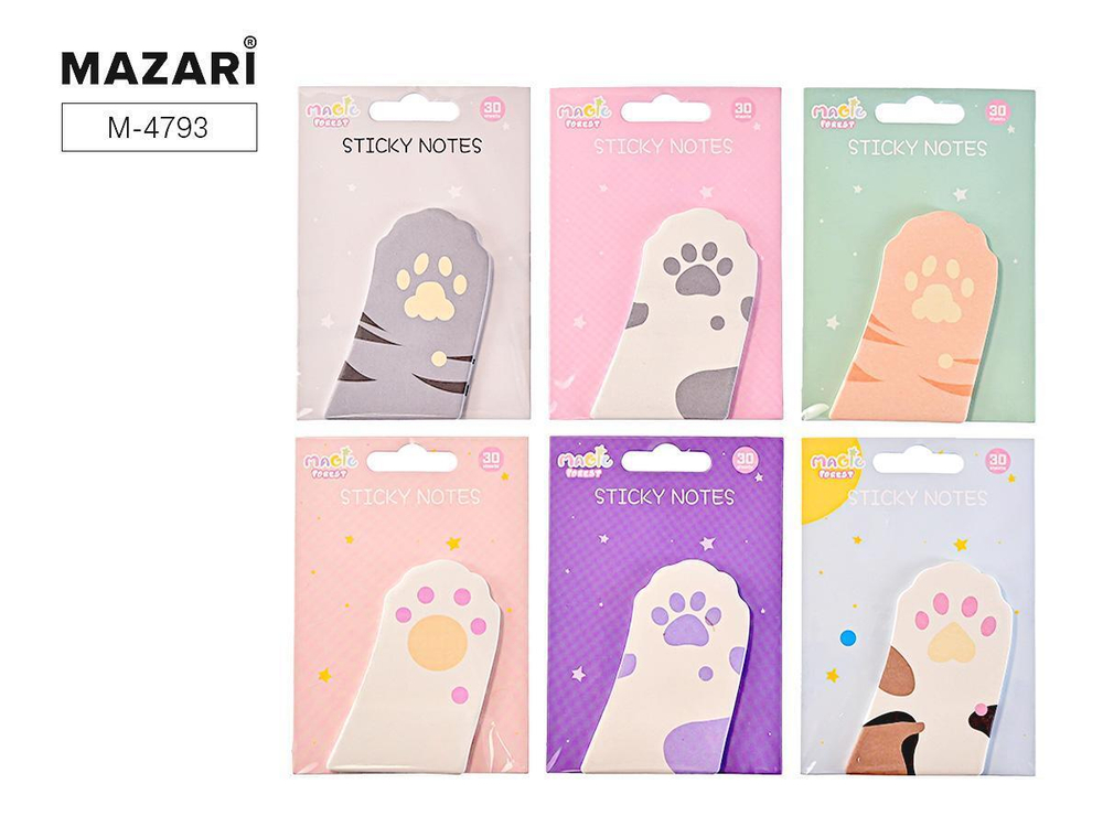 Блок для записи "ЛАПКИ"с липким слоем 30л,в ассорт(Mazari)