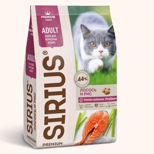 Сухой корм Sirius для взрослых кошек с лососем и рисом