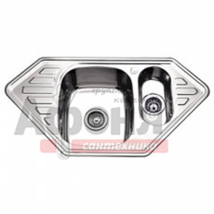 Мойка LEDEME врезная  95*50 т.0,8 угловая две чаши ГЛЯНЕЦ бол.сиф. (L99550B) (+ сифон)