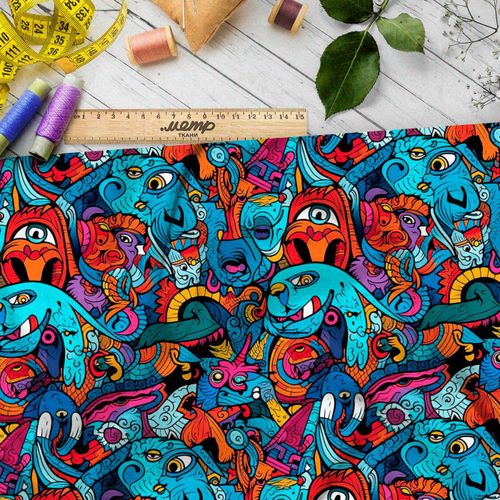 Ткань премиум сатин толпа мультяшных монстров