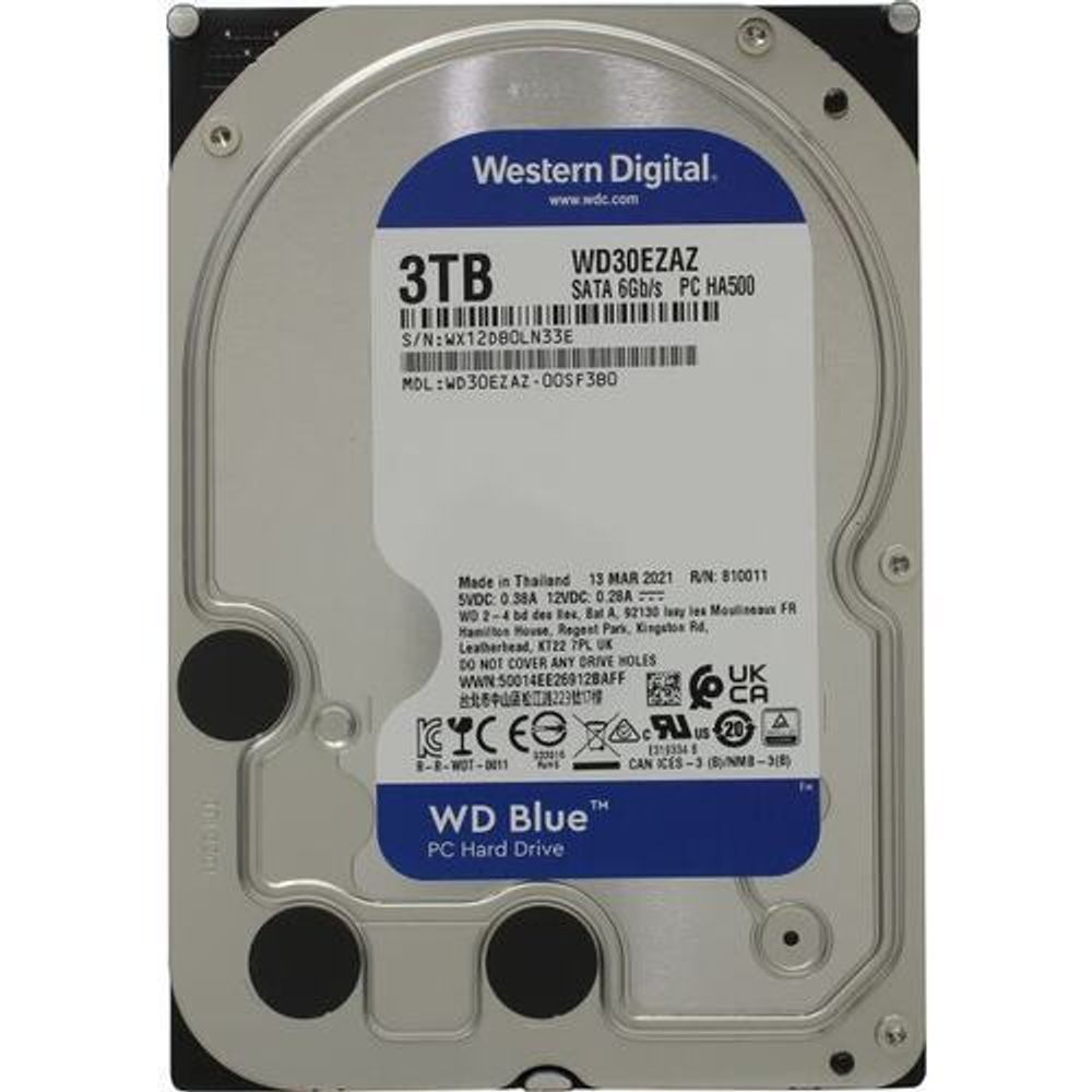 Жесткий диск WESTERN DIGITAL 3TB WD30EZAZ Blue, HDD SATA 6GB/S 256MB