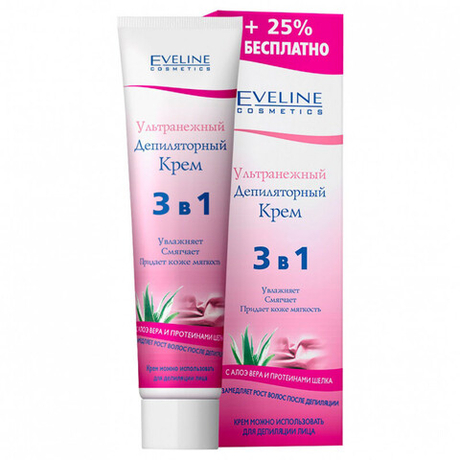 Eveline Крем депиляторный ультранежный 3в1 с алое и протеинами шёлка 125 мл (16746)