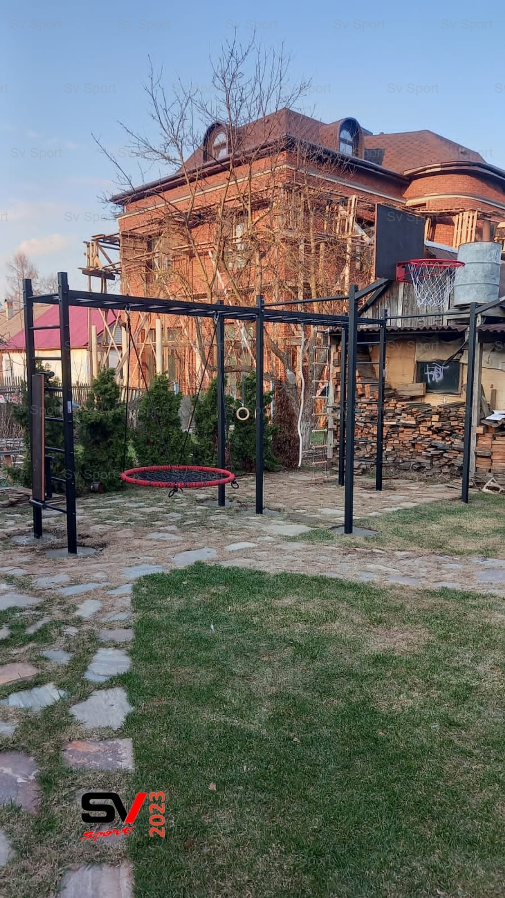 Монтаж уличной шведской стенки Sv Sport Рукоход х 2 (8 вертикальных столбов)